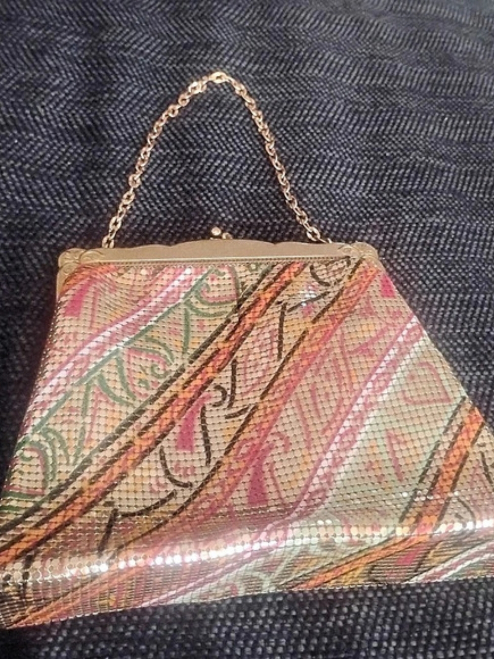 Whiting & Davis Vintage Mesh Evening Clutch in Pink & Green
